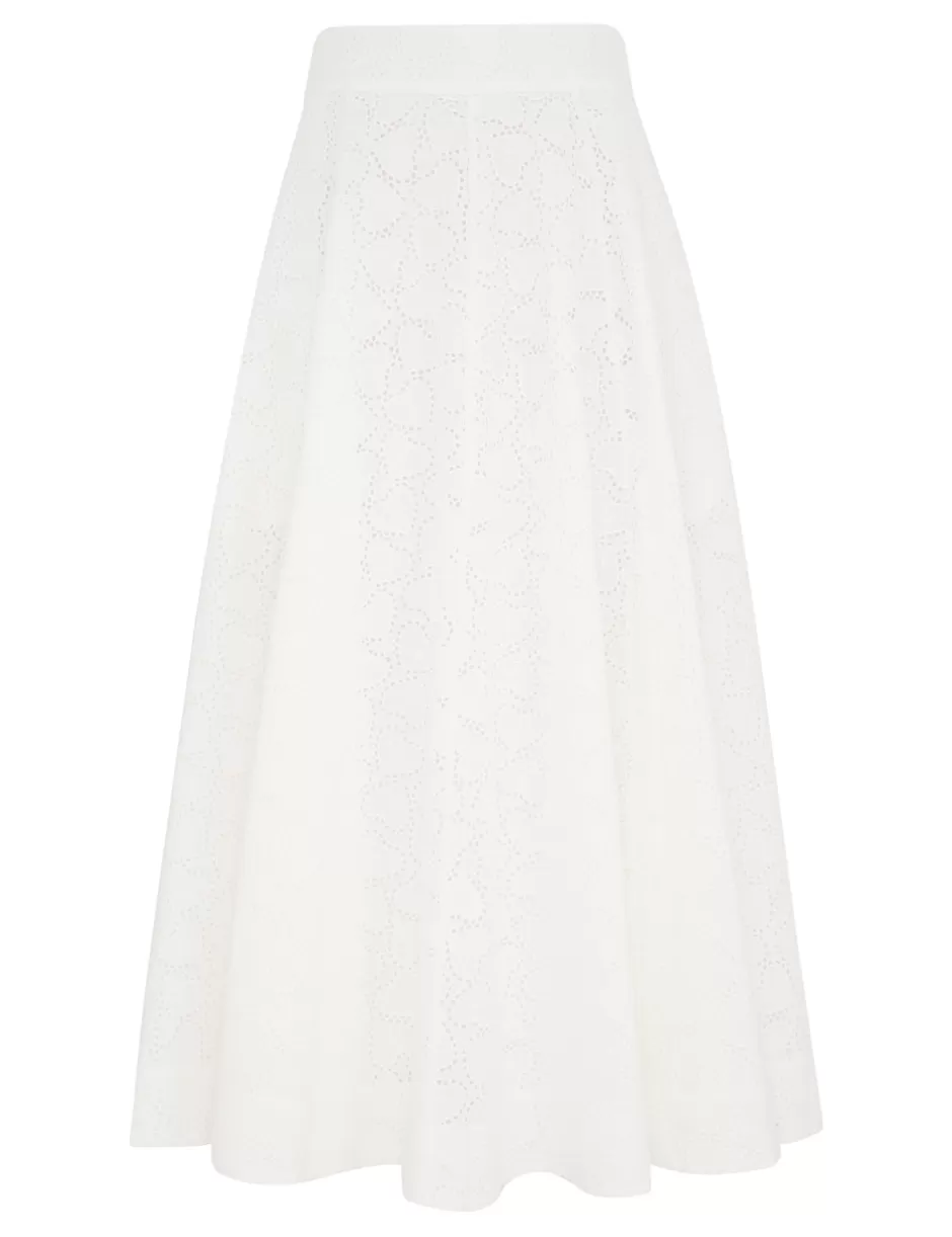 ZIMMERMANN Clothing | Skirts<Crush Embroidered Midi Skirt Ivory