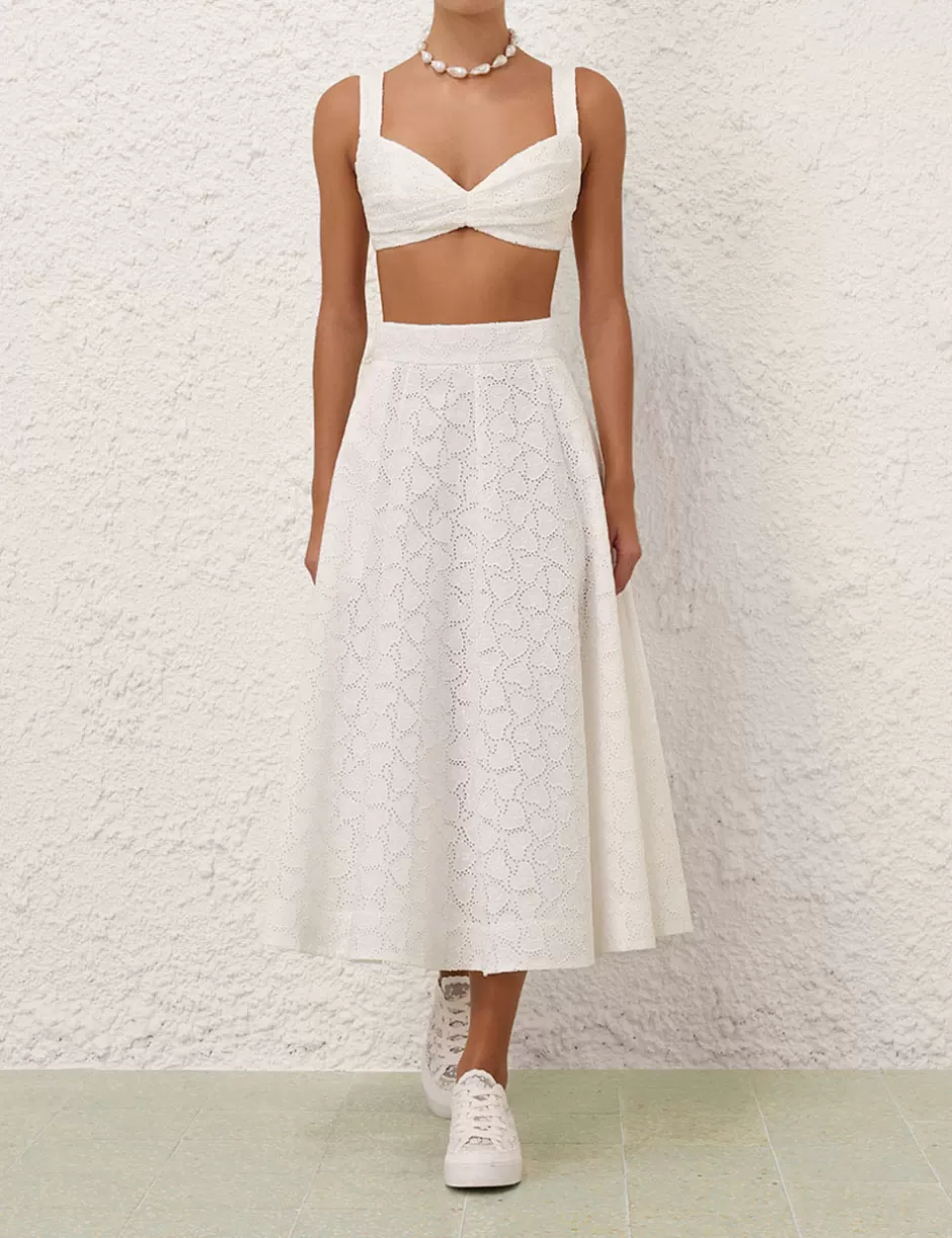 ZIMMERMANN Clothing | Skirts<Crush Embroidered Midi Skirt Ivory