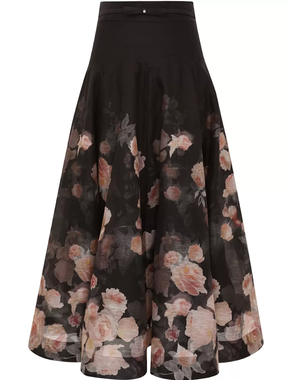 ZIMMERMANN Clothing | Skirts<Crush Flared Midi Skirt Black Floral