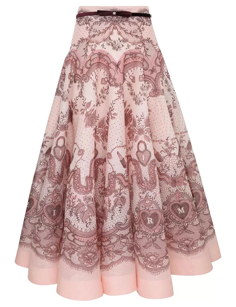 ZIMMERMANN Clothing | Skirts<Crush Flared Midi Skirt Pink Lace Print