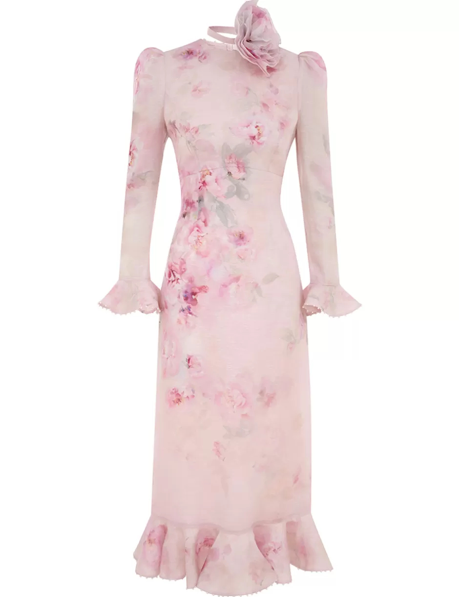 ZIMMERMANN Clothing | Dresses<Crush Flower Midi Dress Pink Floral