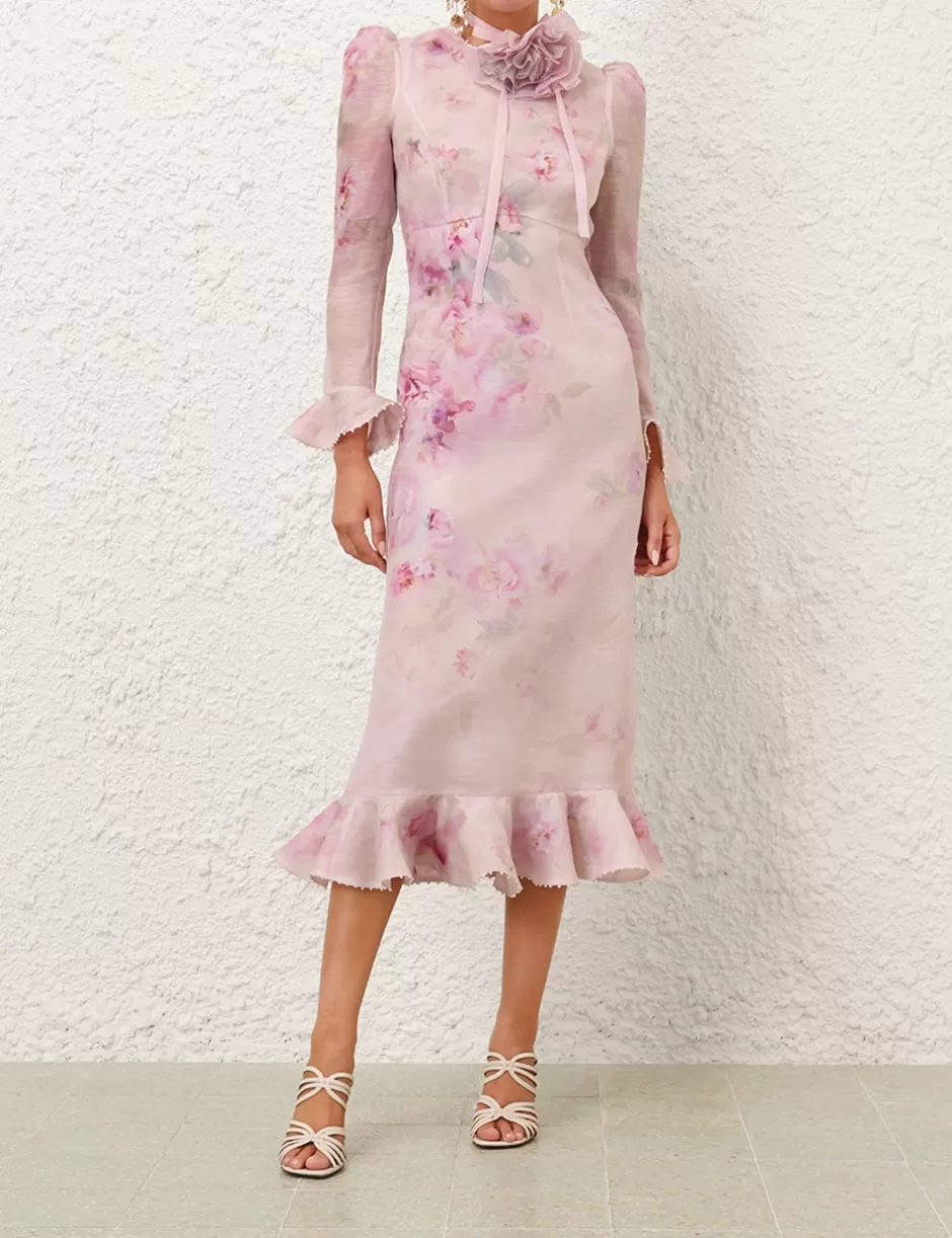 ZIMMERMANN Clothing | Dresses<Crush Flower Midi Dress Pink Floral