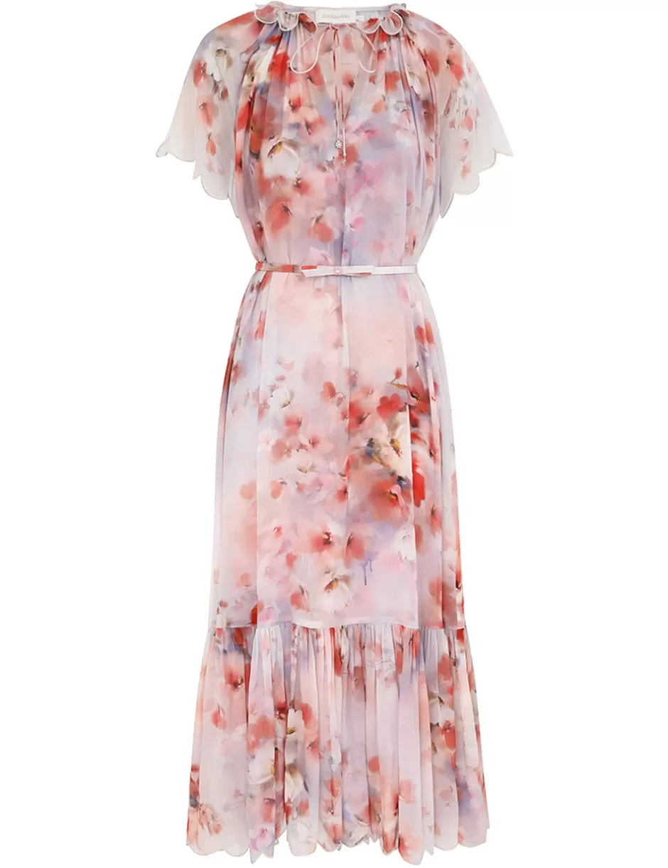 ZIMMERMANN Clothing | Dresses<Crush Flutter Midi Dress Scarlet Floral