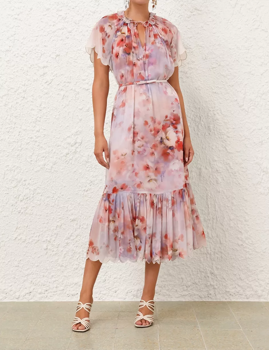 ZIMMERMANN Clothing | Dresses<Crush Flutter Midi Dress Scarlet Floral