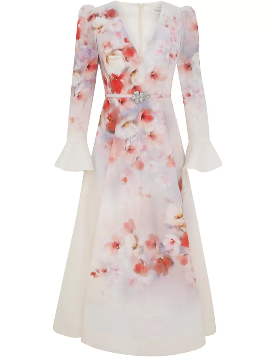 ZIMMERMANN Clothing | Dresses<Crush Frill Sleeved Midi Dress Scarlet Floral