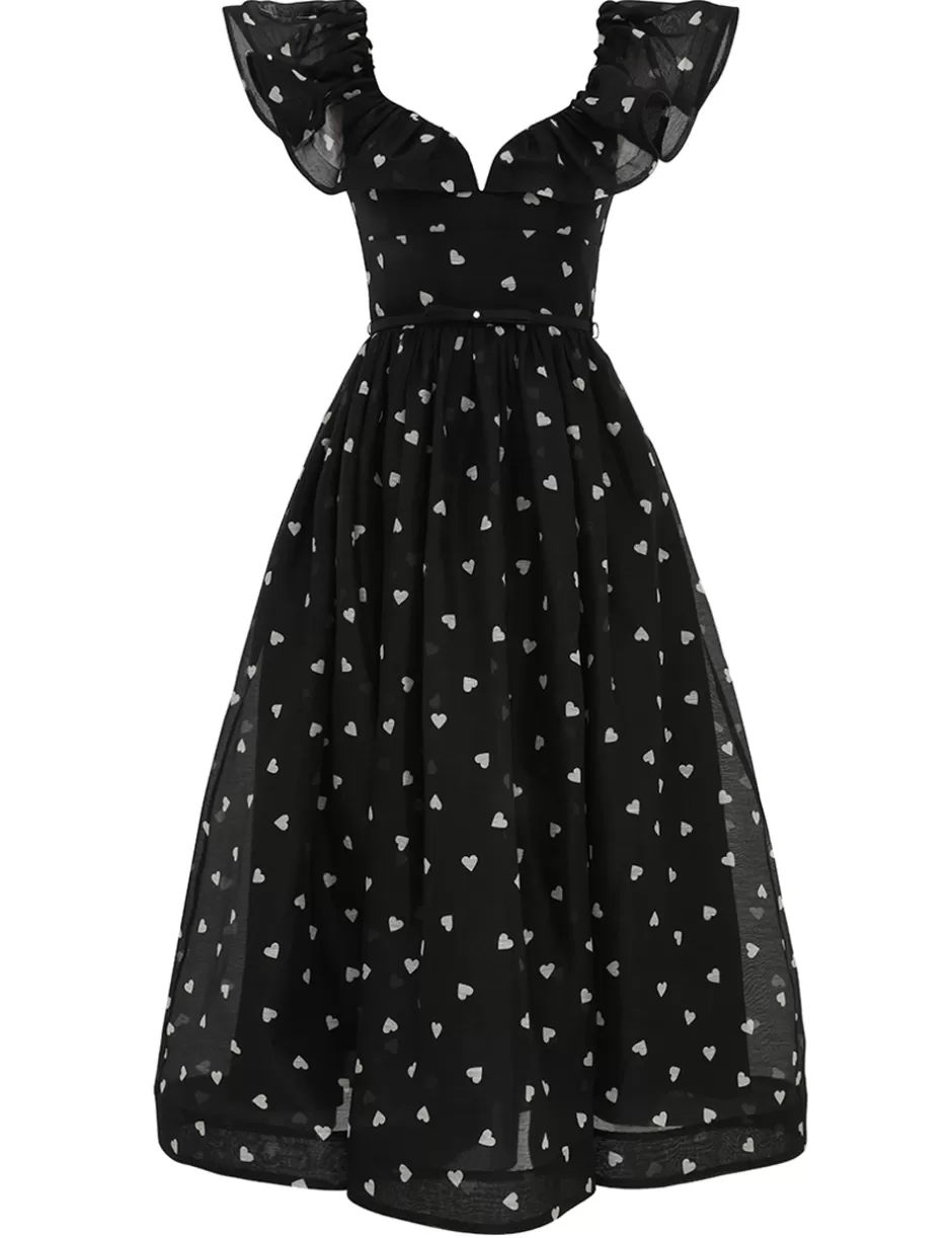 ZIMMERMANN Clothing | Dresses<Crush Frilled Midi Dress Black Hearts