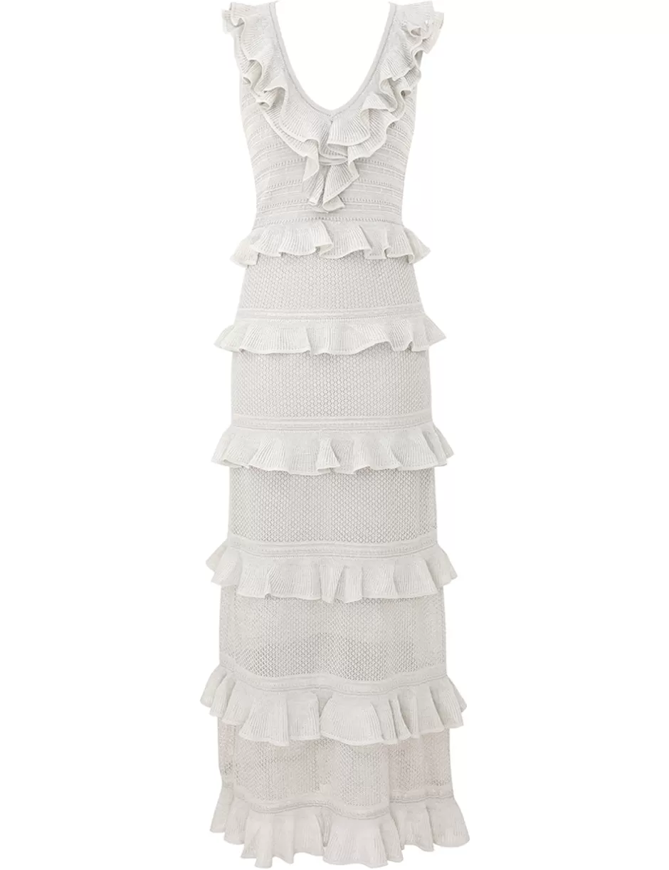 ZIMMERMANN Clothing | Dresses<Crush Frilled V-Neck Midi Silver