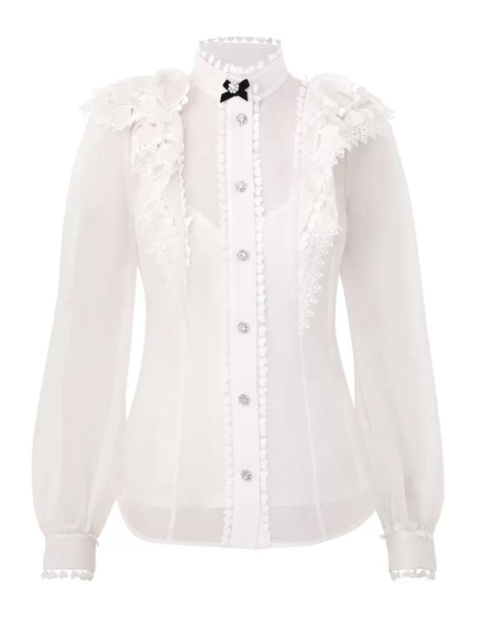 ZIMMERMANN Clothing | Tops<Crush Heart Embellished Blouse Cream