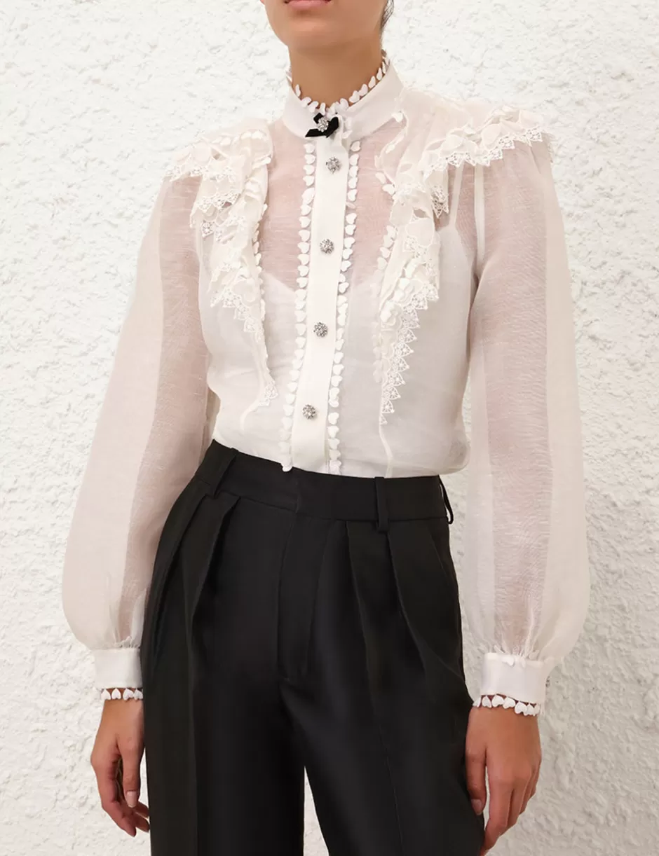 ZIMMERMANN Clothing | Tops<Crush Heart Embellished Blouse Cream