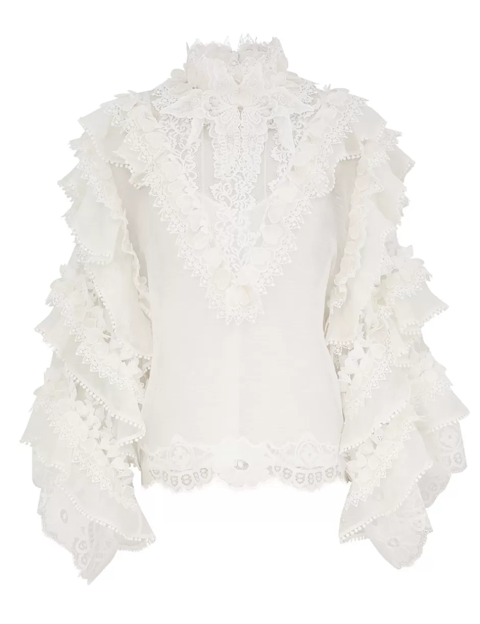 ZIMMERMANN Tops | Clothing<Crush Heart Trim Blouse Ivory