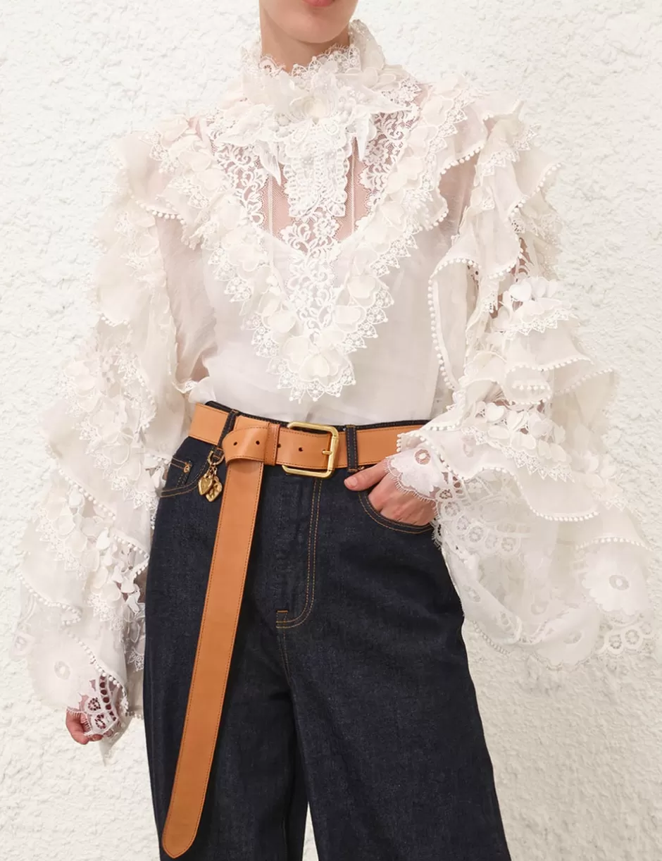 ZIMMERMANN Tops | Clothing<Crush Heart Trim Blouse Ivory