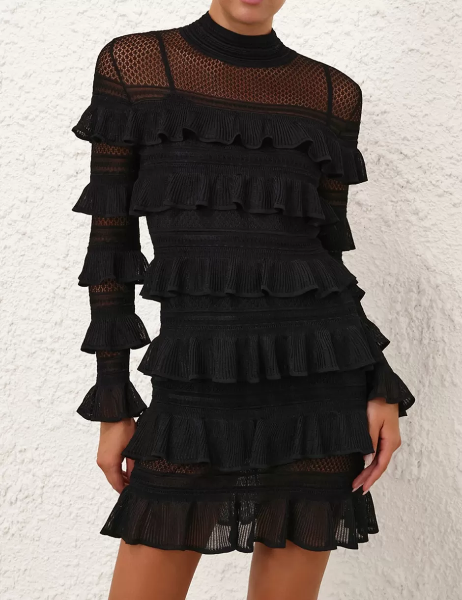 ZIMMERMANN Clothing | Dresses<Crush High Neck Frilled Mini Black