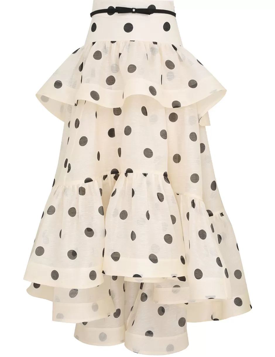 ZIMMERMANN Clothing | Skirts<Crush High-Low Tiered Skirt Cream Black Dot