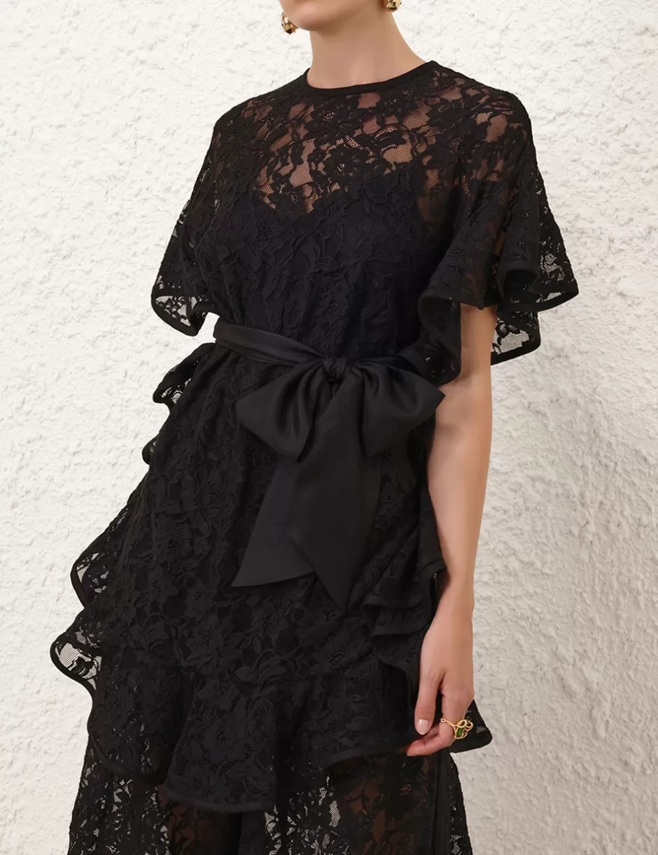 ZIMMERMANN Clothing | Tops<Crush Lace Frill Tunic Black