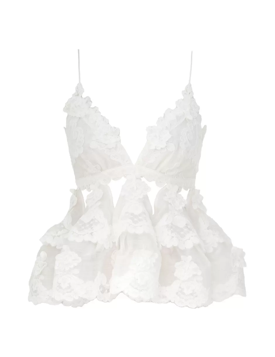 ZIMMERMANN Clothing | Tops<Crush Lace Motif Tiered Top Ivory