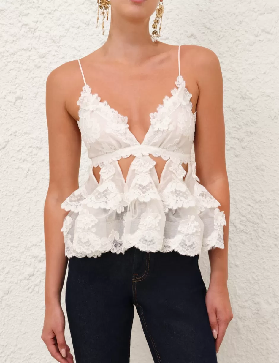 ZIMMERMANN Clothing | Tops<Crush Lace Motif Tiered Top Ivory