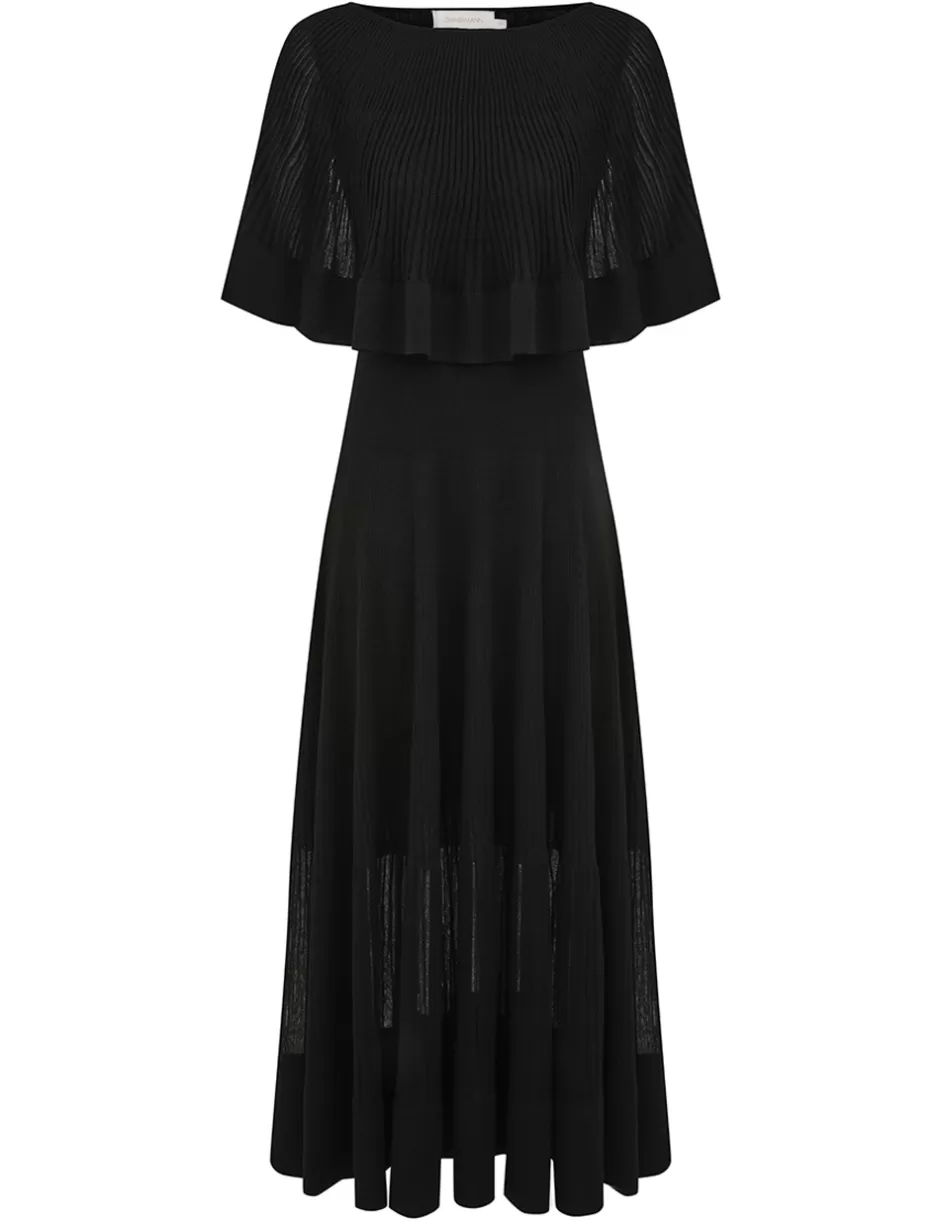 ZIMMERMANN Clothing | Dresses<Crush Pleated Cape Maxi Dress Black