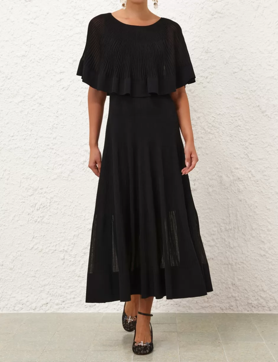 ZIMMERMANN Clothing | Dresses<Crush Pleated Cape Maxi Dress Black