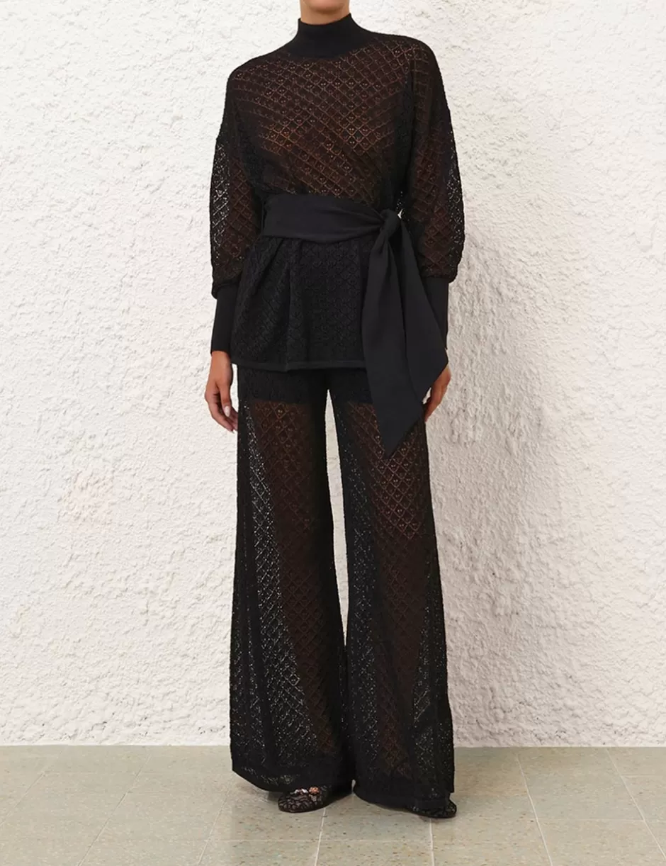 ZIMMERMANN Clothing | Knitwear<Crush Pointelle Palazzo Pant Black