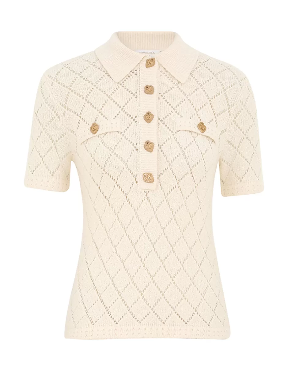 ZIMMERMANN Clothing | Knitwear<Crush Pointelle Polo Cream