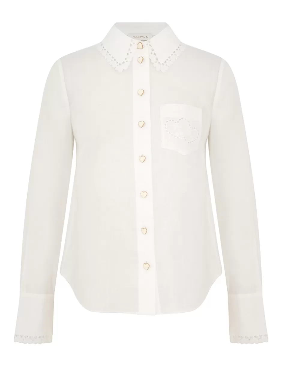 ZIMMERMANN Clothing | Tops<Crush Ramie Embroidered Shirt Ivory