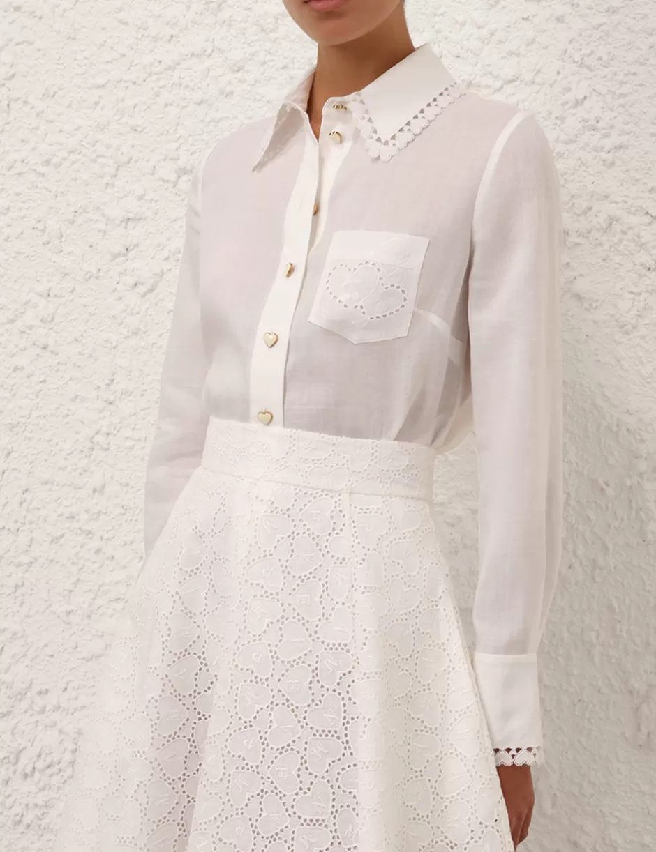 ZIMMERMANN Clothing | Tops<Crush Ramie Embroidered Shirt Ivory