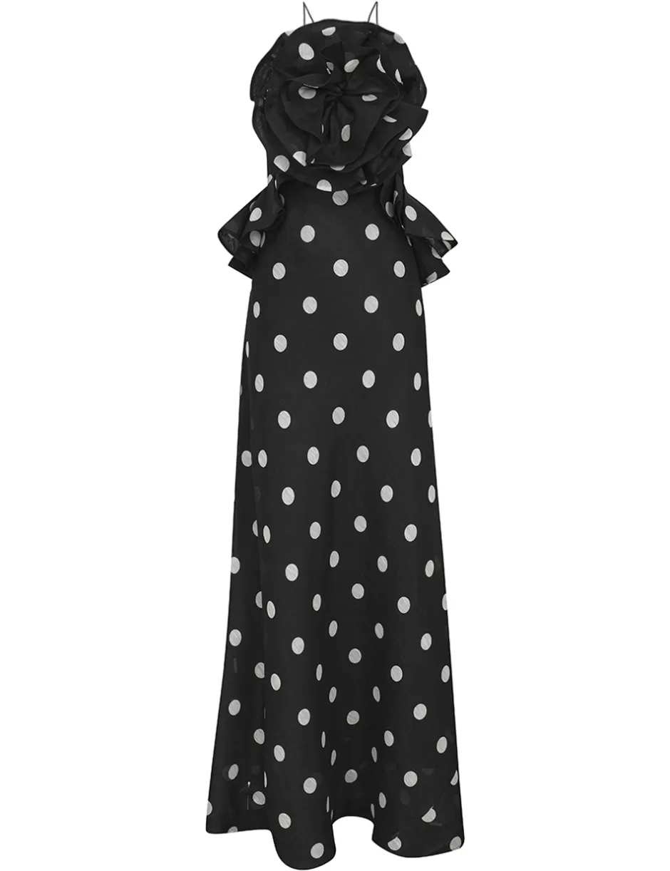 ZIMMERMANN Clothing | Dresses<Crush Ruffle Halter Maxi Dress Black Cream Dot