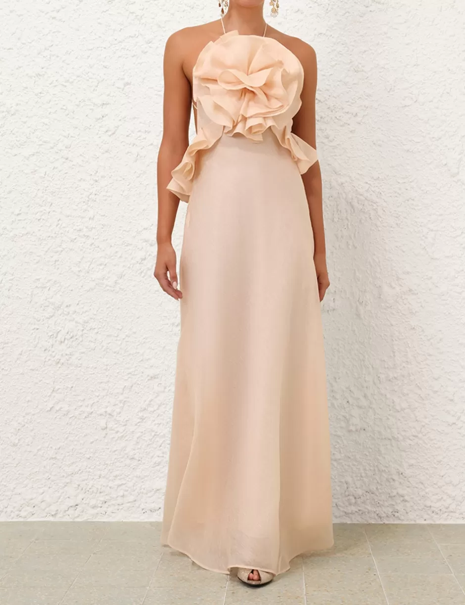 ZIMMERMANN Clothing | Dresses<Crush Ruffle Halter Maxi Dress Peach