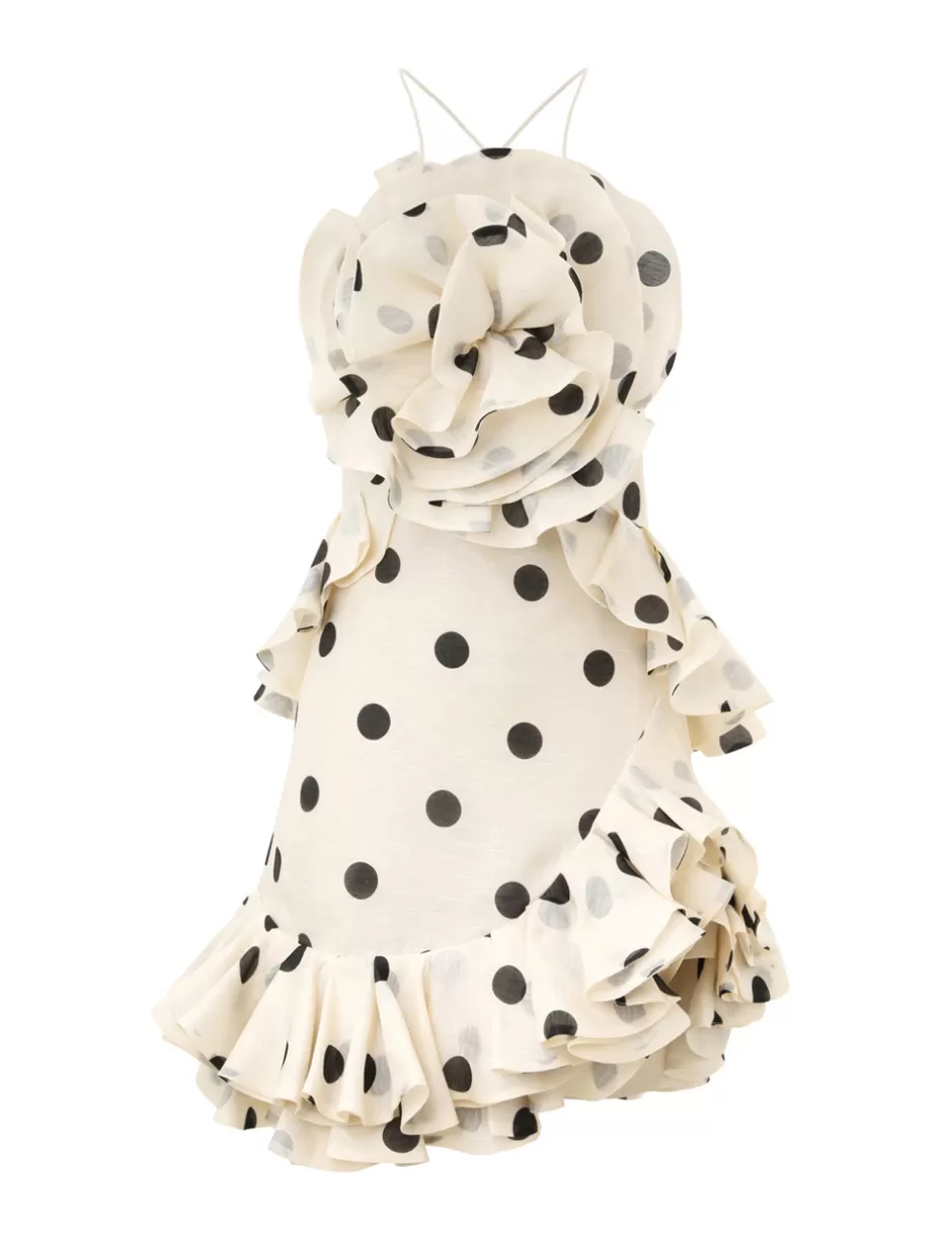 ZIMMERMANN Clothing | Dresses<Crush Ruffle Halter Mini Dress Cream Black Dot