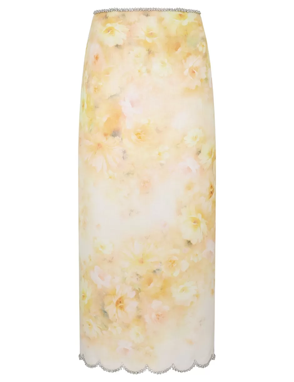 ZIMMERMANN Clothing | Skirts<Crush Scalloped Midi Skirt Yellow Floral