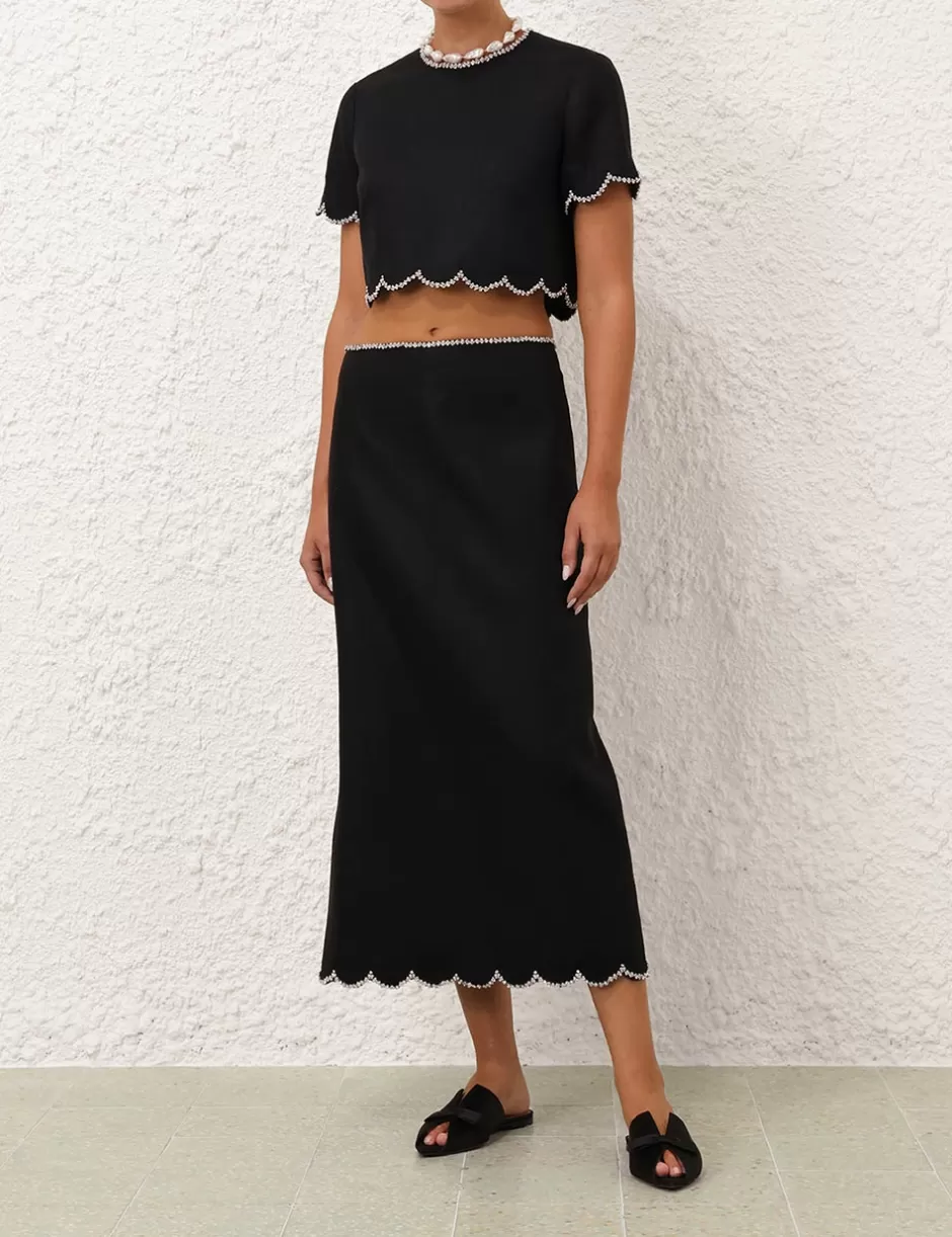 ZIMMERMANN Clothing | Skirts<Crush Scalloped Midi Skirt Black