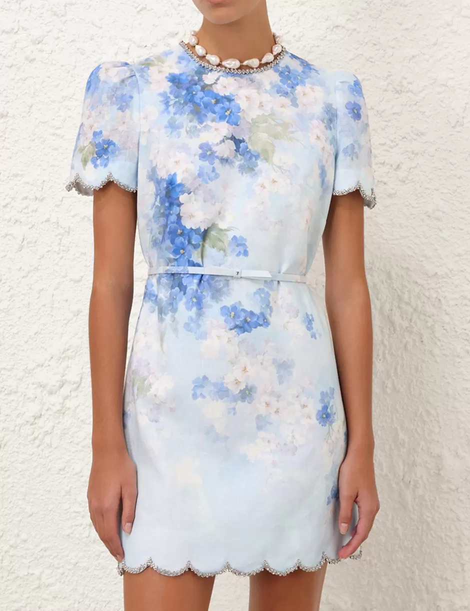 ZIMMERMANN Clothing | Dresses<Crush Scalloped Shift Dress Blue Floral