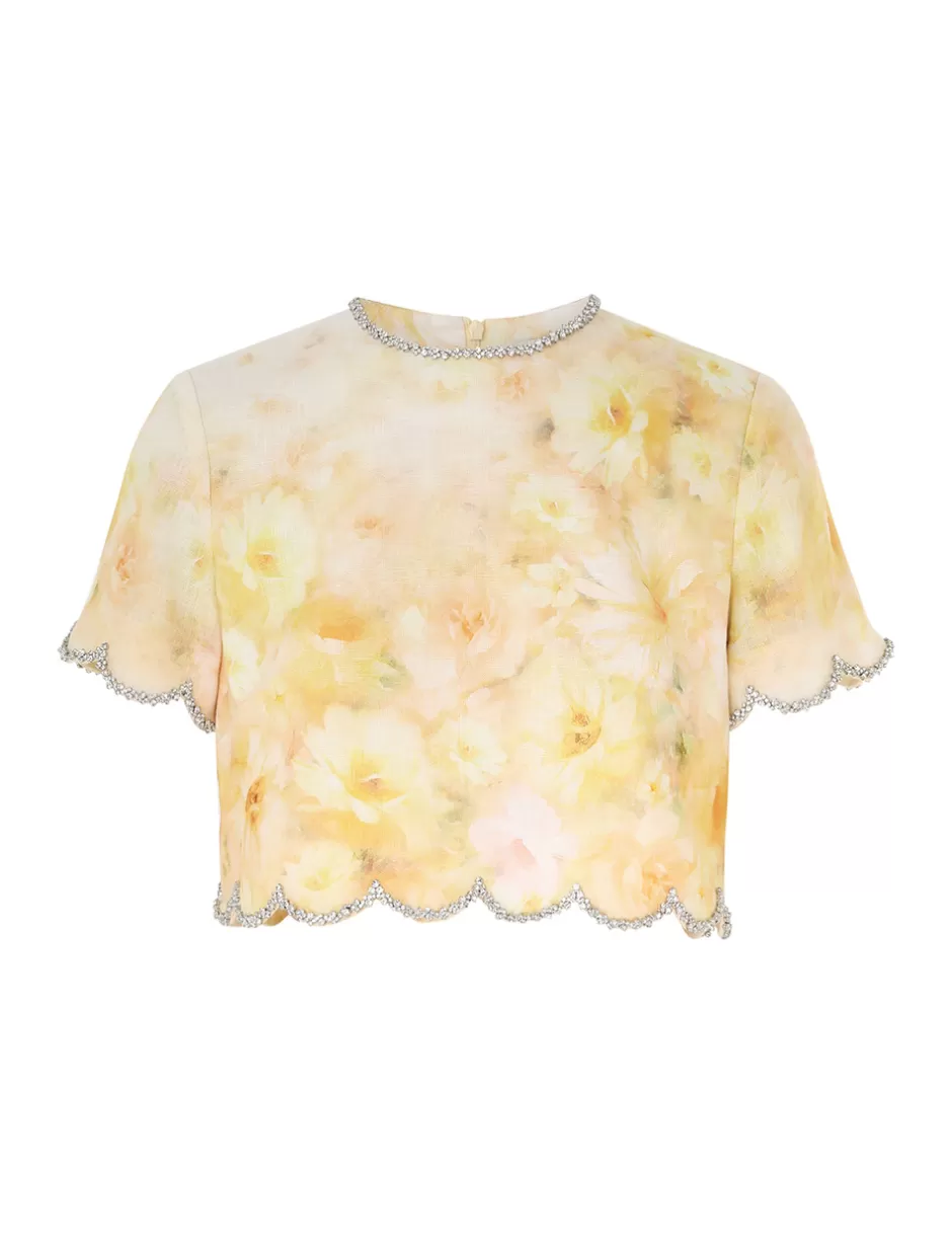 ZIMMERMANN Clothing | Tops<Crush Scalloped Top Yellow Floral