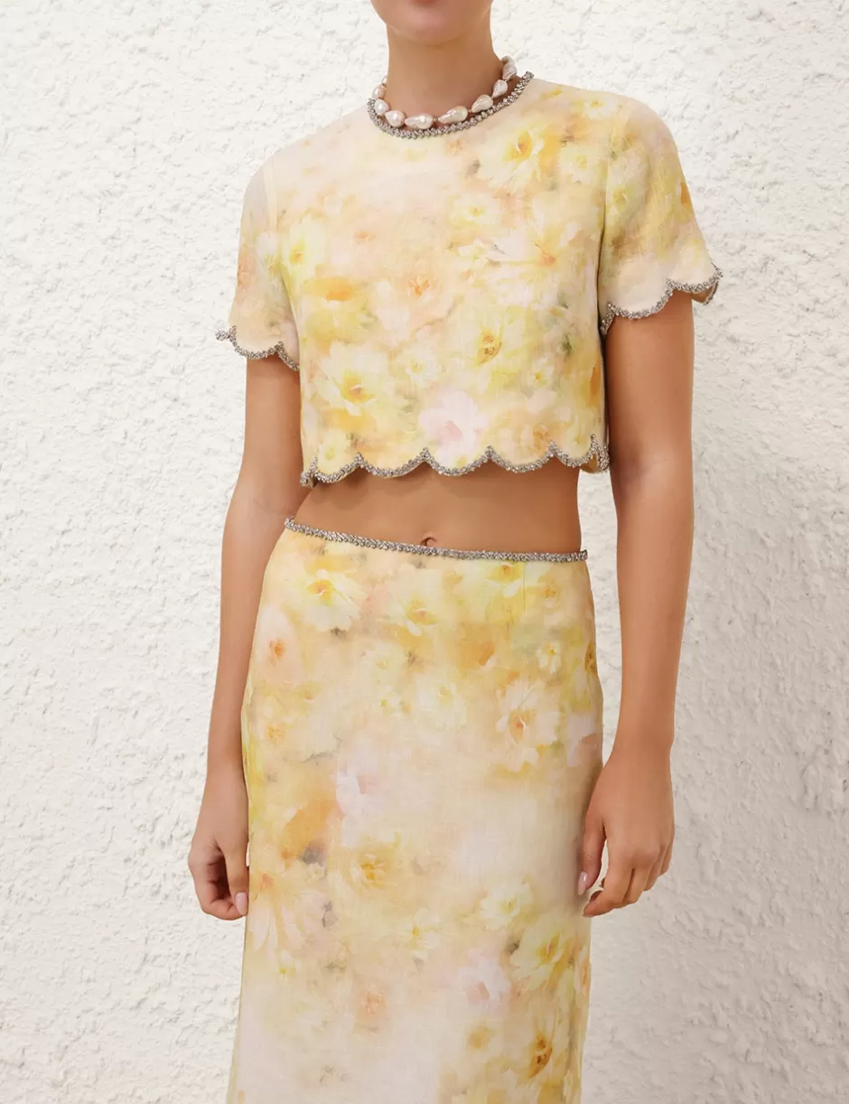 ZIMMERMANN Clothing | Tops<Crush Scalloped Top Yellow Floral