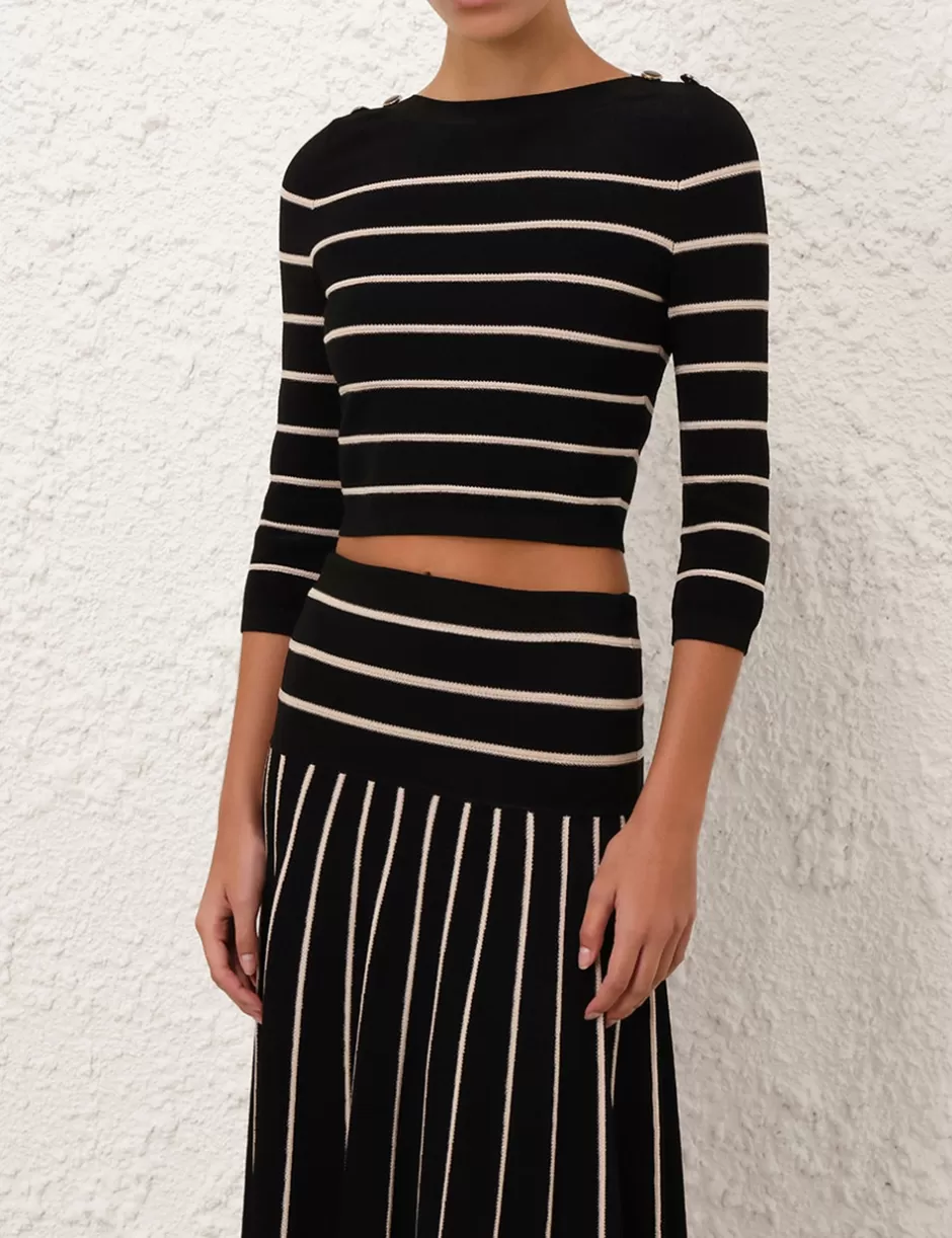 ZIMMERMANN Clothing | Tops<Crush Stripe Cropped Top Black Cream