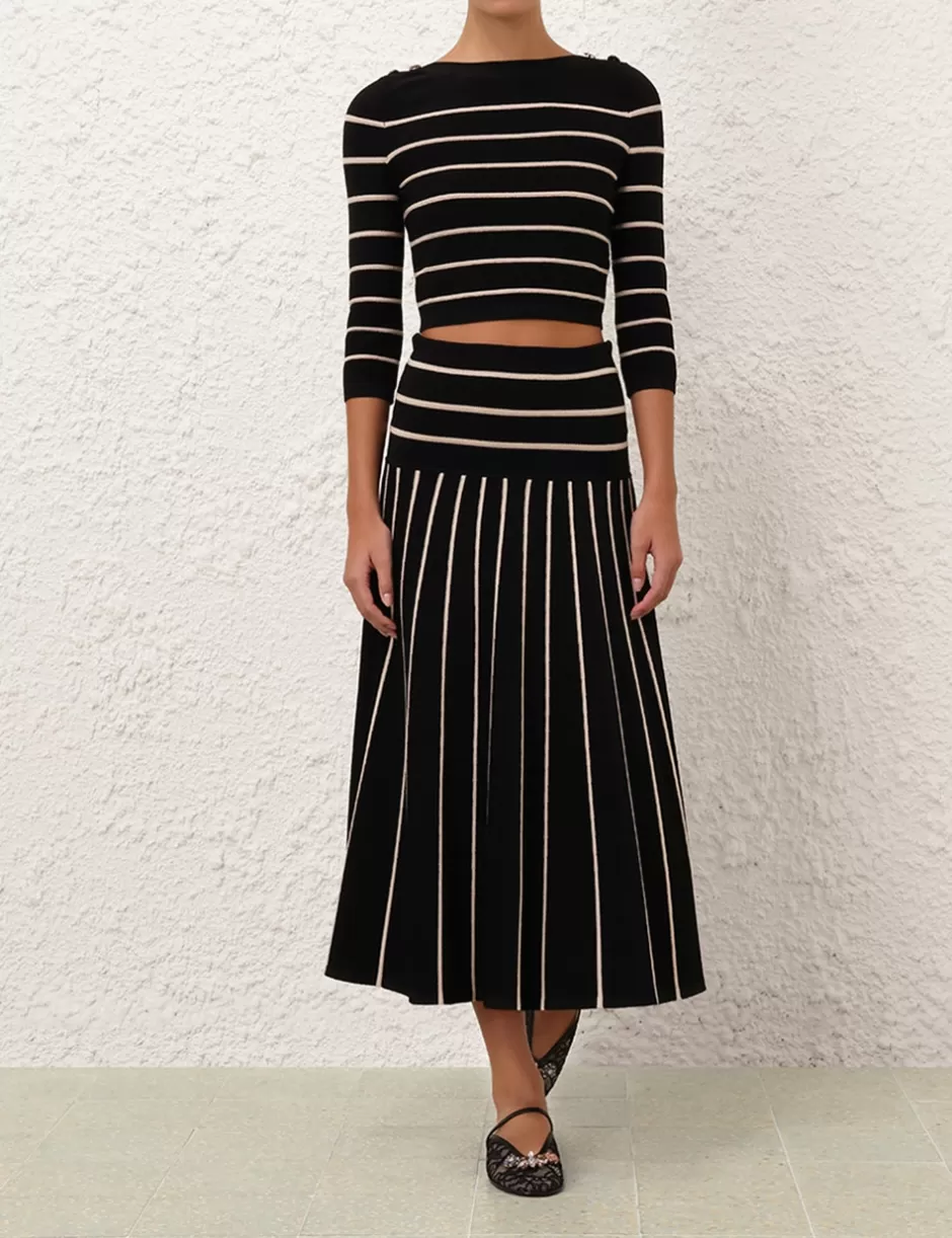 ZIMMERMANN Clothing | Skirts<Crush Stripe Midi Skirt Black Cream