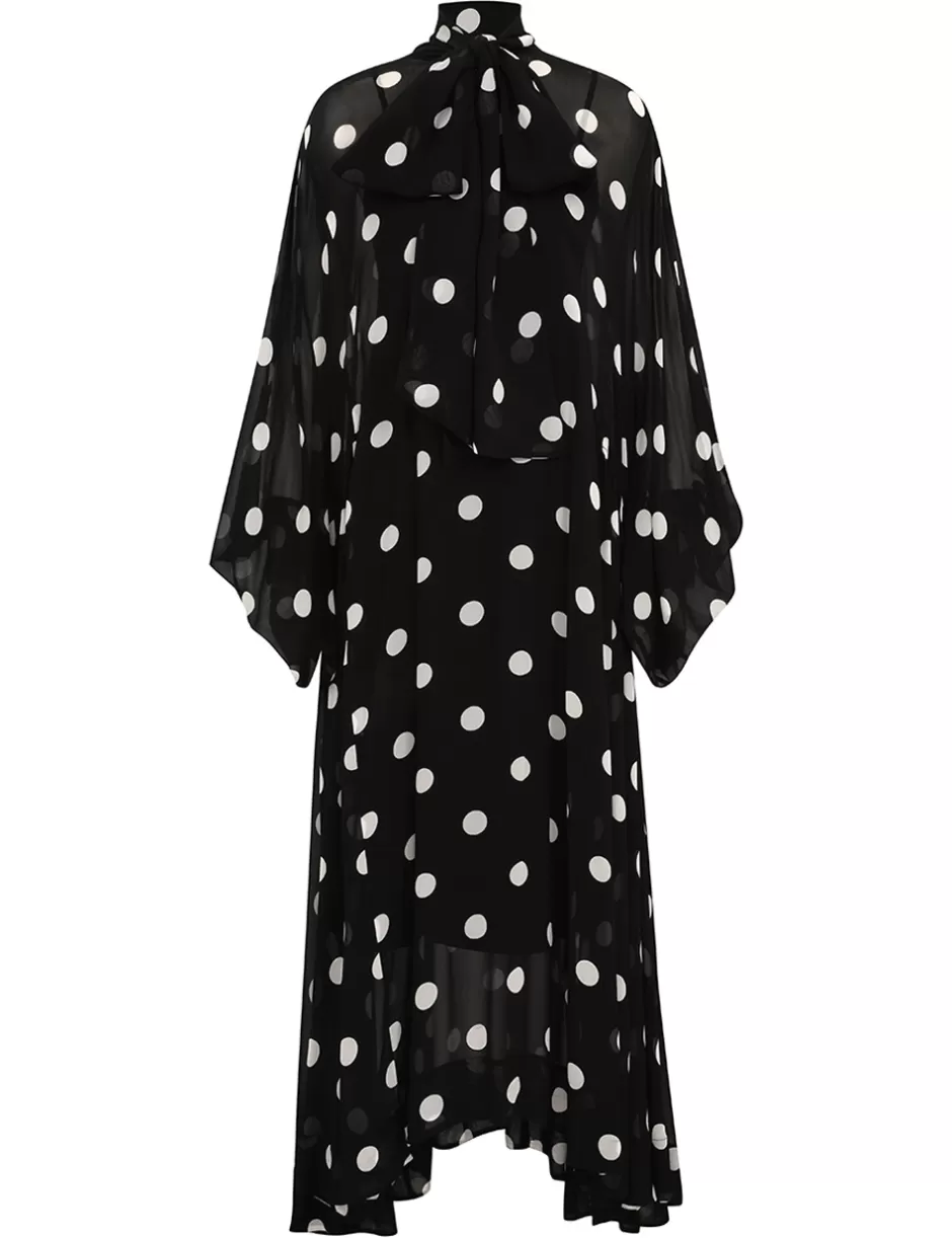 ZIMMERMANN Clothing | Dresses<Crush Tie Neck Billow Dress Black Cream Dot