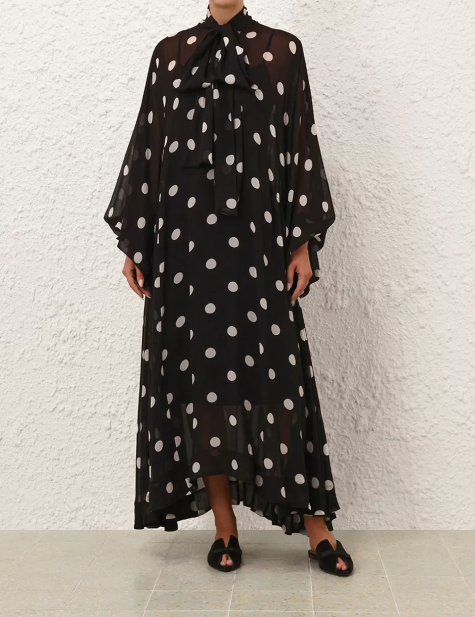 ZIMMERMANN Clothing | Dresses<Crush Tie Neck Billow Dress Black Cream Dot