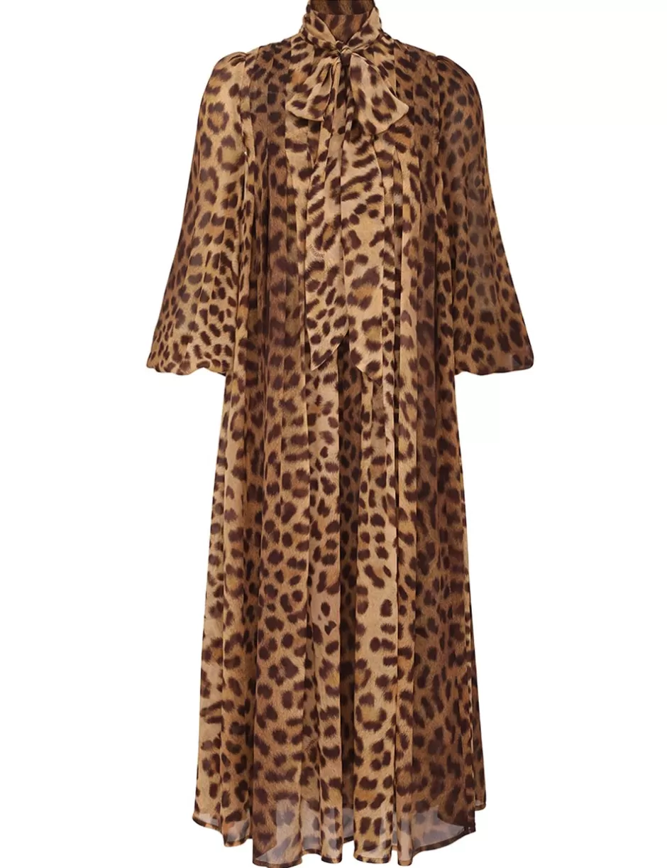 ZIMMERMANN Clothing | Dresses<Crush Tie Neck Midi Dress Leopard