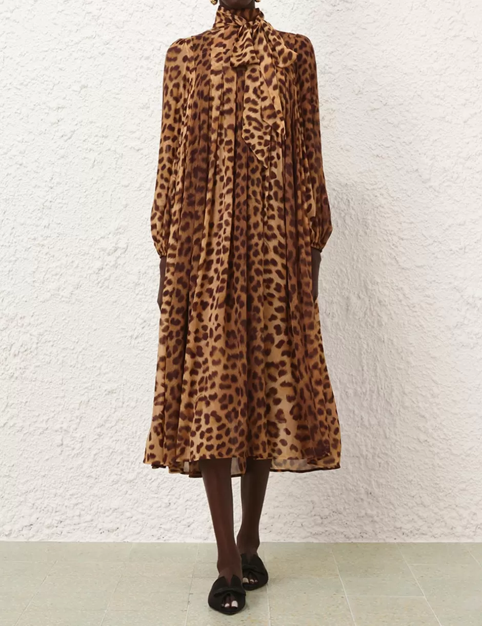 ZIMMERMANN Clothing | Dresses<Crush Tie Neck Midi Dress Leopard