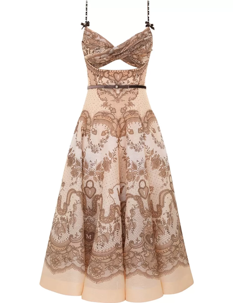 ZIMMERMANN Clothing | Dresses<Crush Twist Front Midi Dress Peach Lace Print