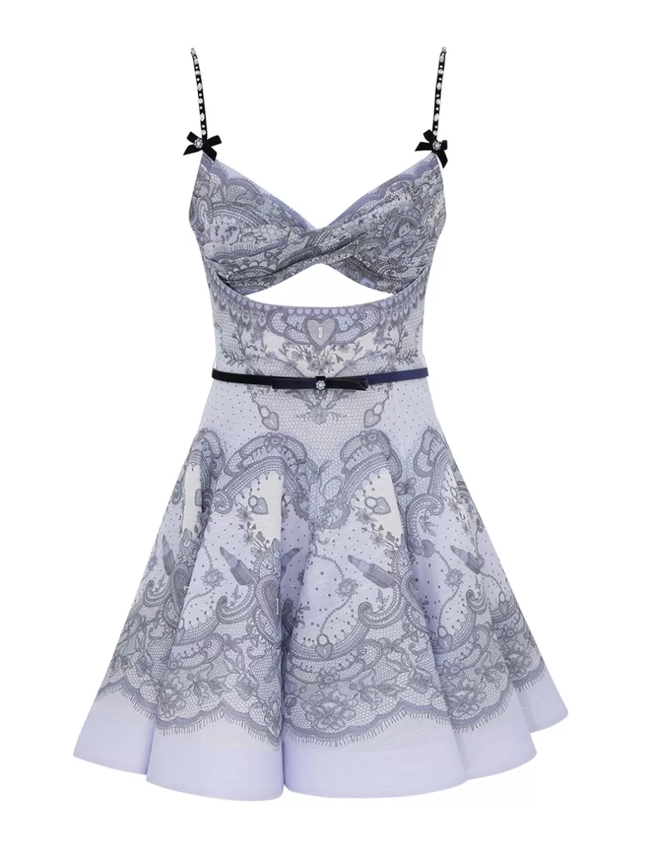 ZIMMERMANN Clothing | Dresses<Crush Twist Front Mini Dress Blue Lace Print