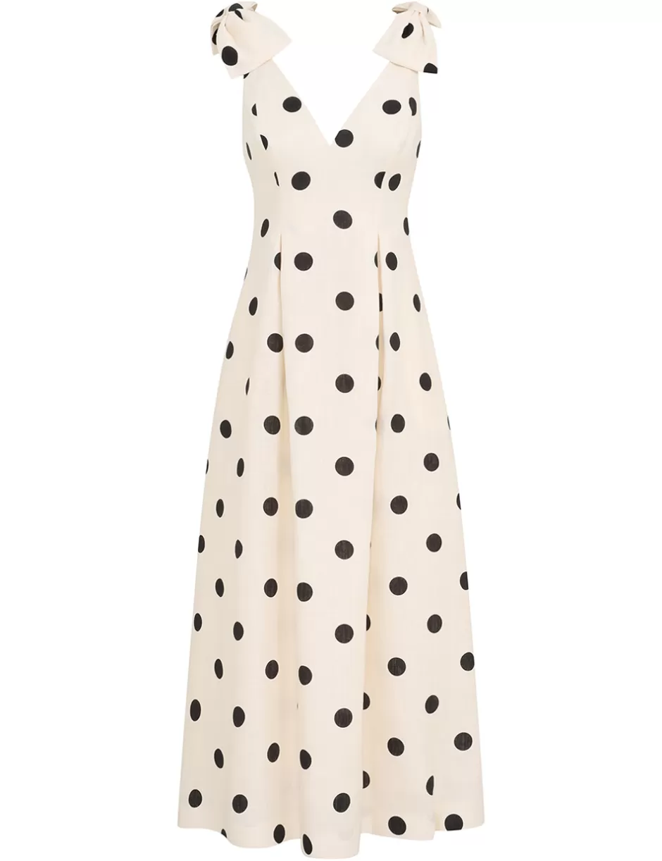 ZIMMERMANN Clothing | Dresses<Crush V Neck Midi Dress Cream Black Dot