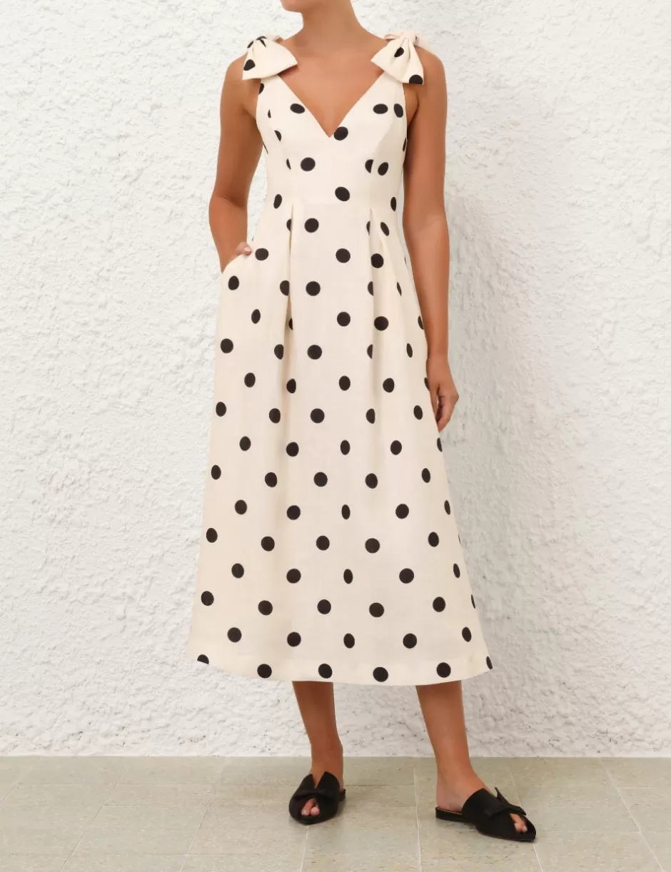 ZIMMERMANN Clothing | Dresses<Crush V Neck Midi Dress Cream Black Dot