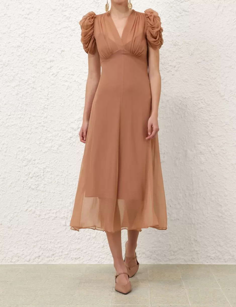 ZIMMERMANN Clothing | Dresses<Eden Gather Sleeve Midi Biscuit