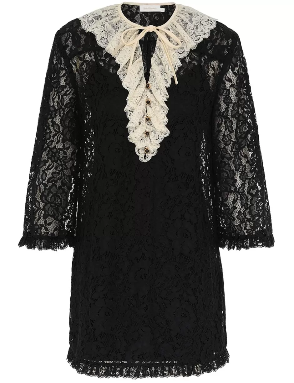 ZIMMERMANN Clothing | Dresses<Eden Lace Frill Mini Dress Black Cream