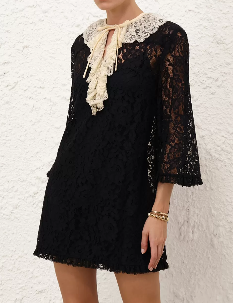 ZIMMERMANN Clothing | Dresses<Eden Lace Frill Mini Dress Black Cream