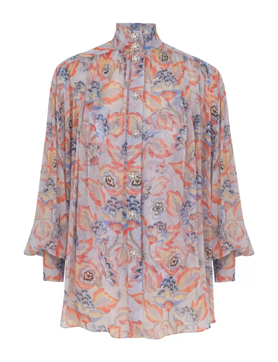 ZIMMERMANN Clothing | Tops<Eden Lantern Blouse Sapphire Eden