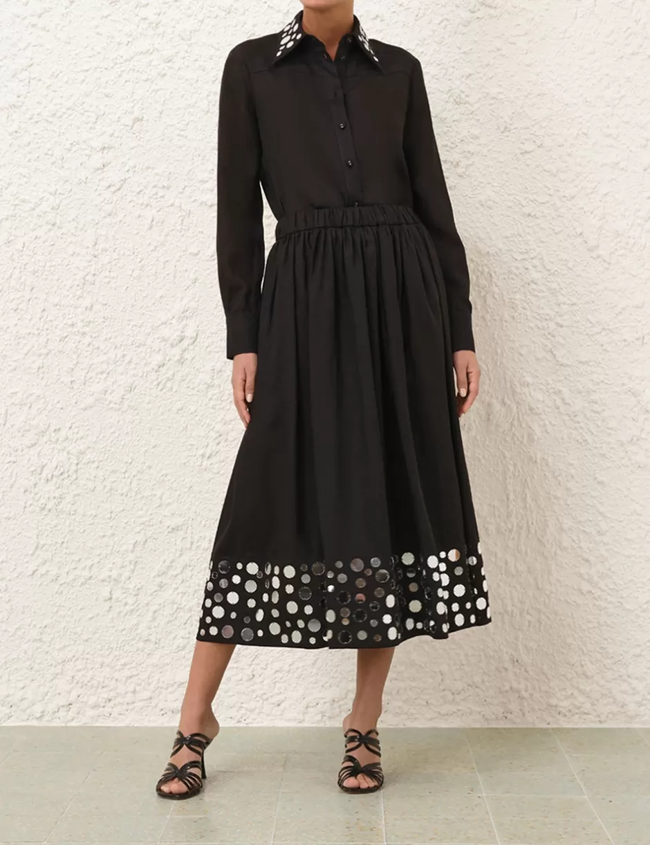 ZIMMERMANN Clothing | Skirts<Eden Mirror Midi Skirt Black Silver