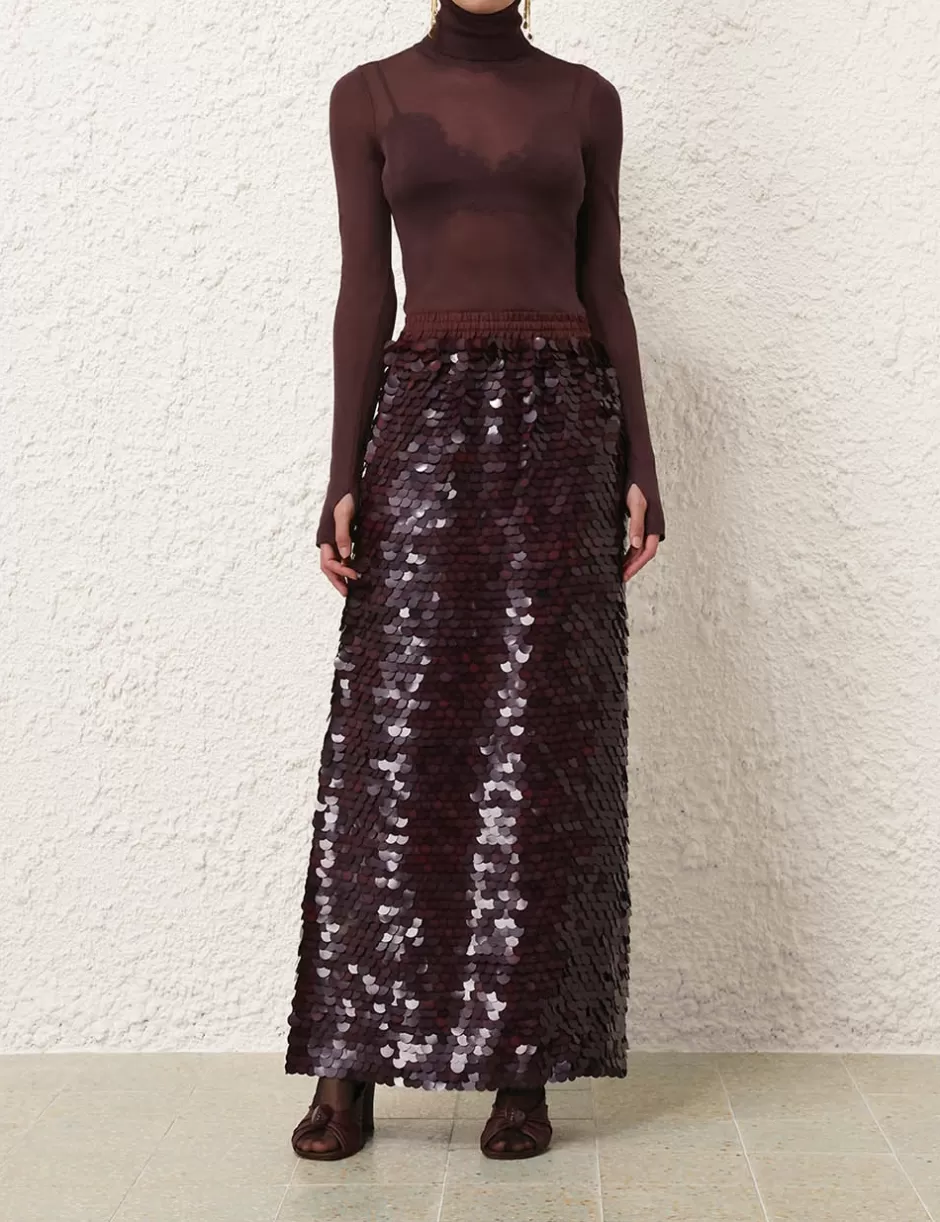 ZIMMERMANN Clothing | Skirts<Eden Sequin Maxi Skirt Mahogany